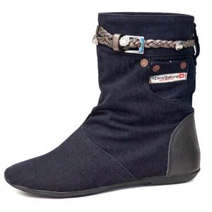Diesel Denim Ankle Boots with Belt Crystals Strap – Edgy Casual Style